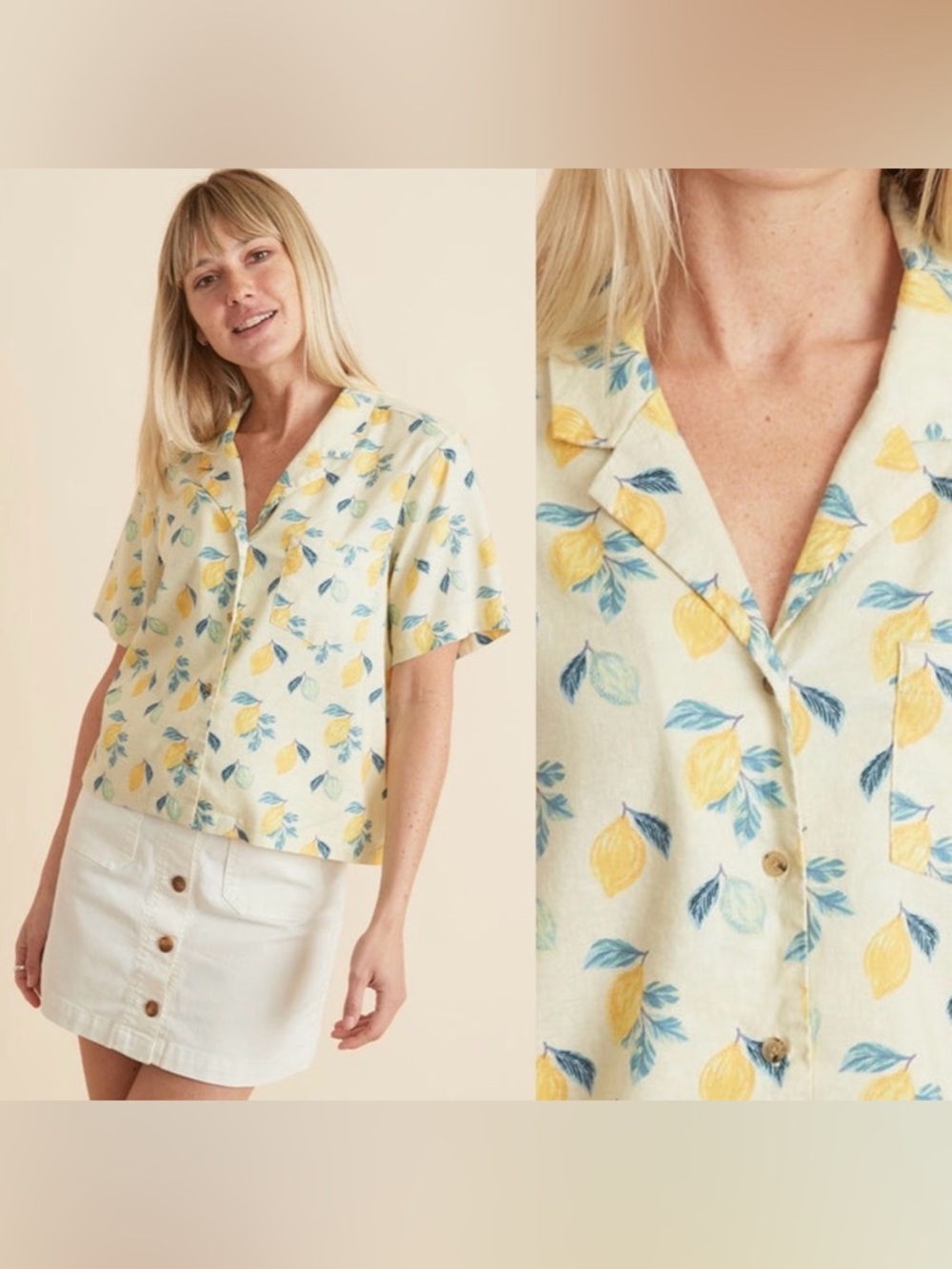 MARINE LAYER Size XS Lucy Resort Button Down Top YELLOW LEMON PRINT
